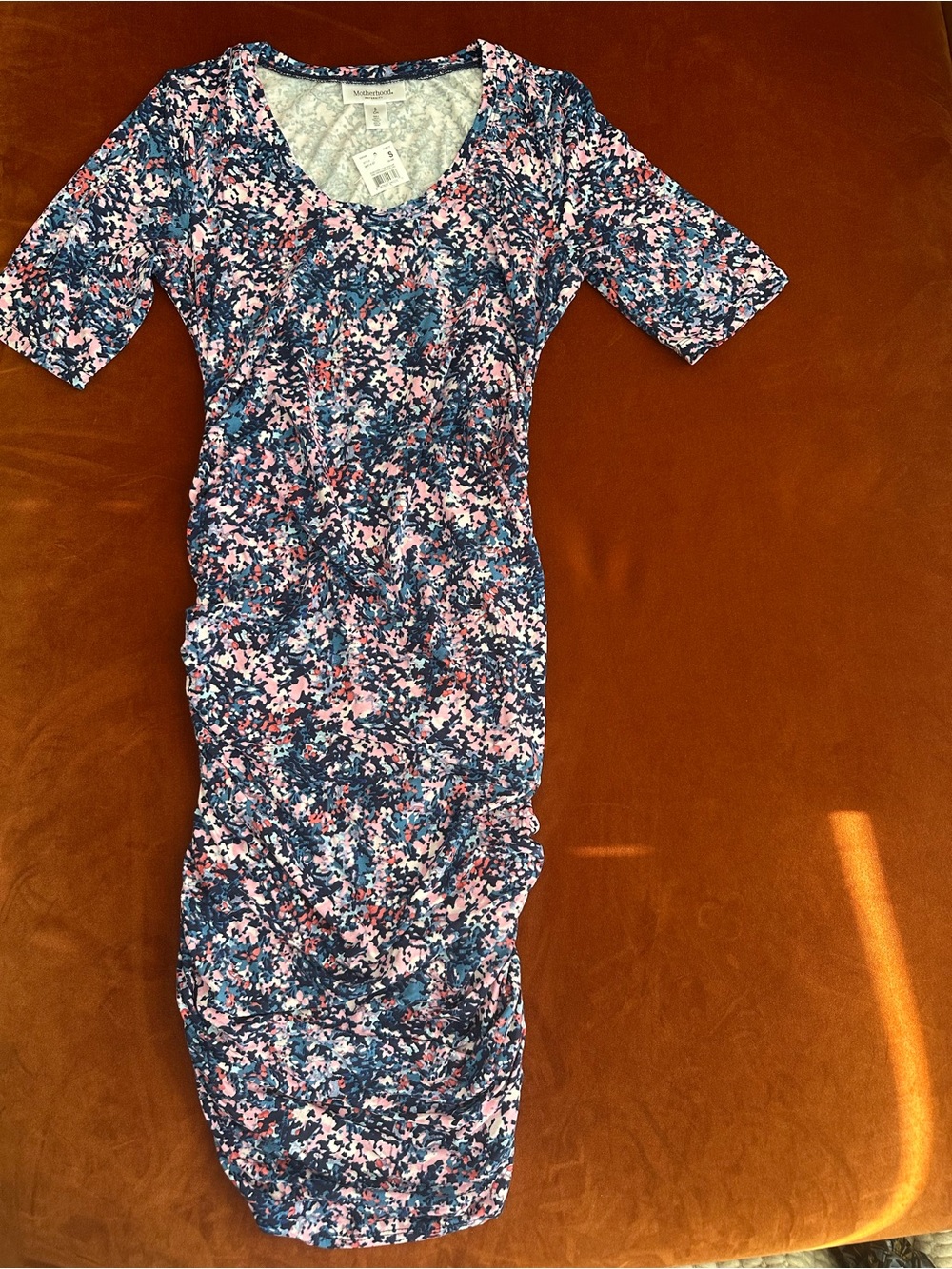 Motherhood Maternity Bundle Of 2 NWT Ruched Short Sleeves Midi Dresses Small - Picture 2 of 7
